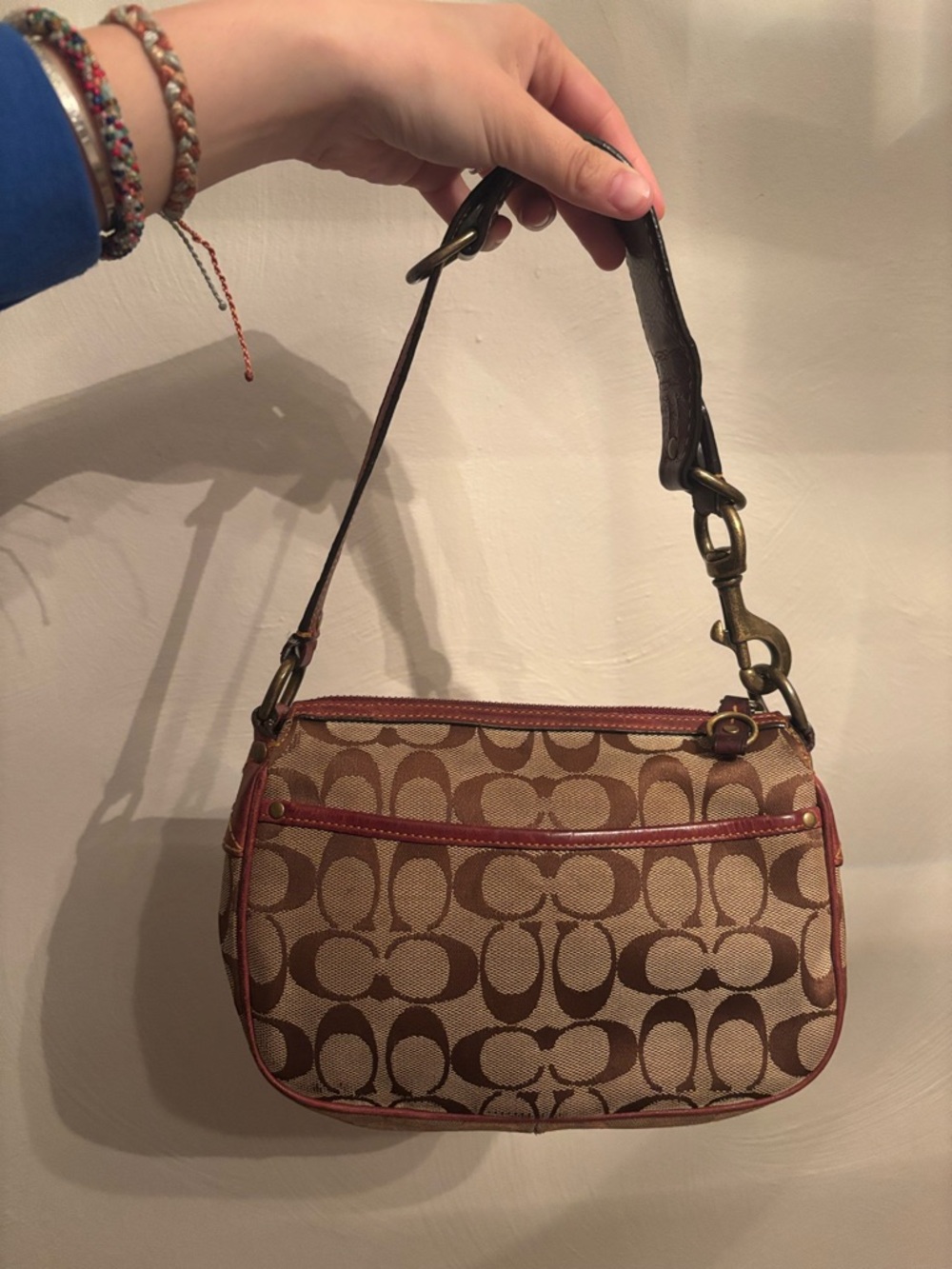 Coach Signature Canvas and Red Leather Shoulder Y2K Buckle Bag - Picture 3 of 7